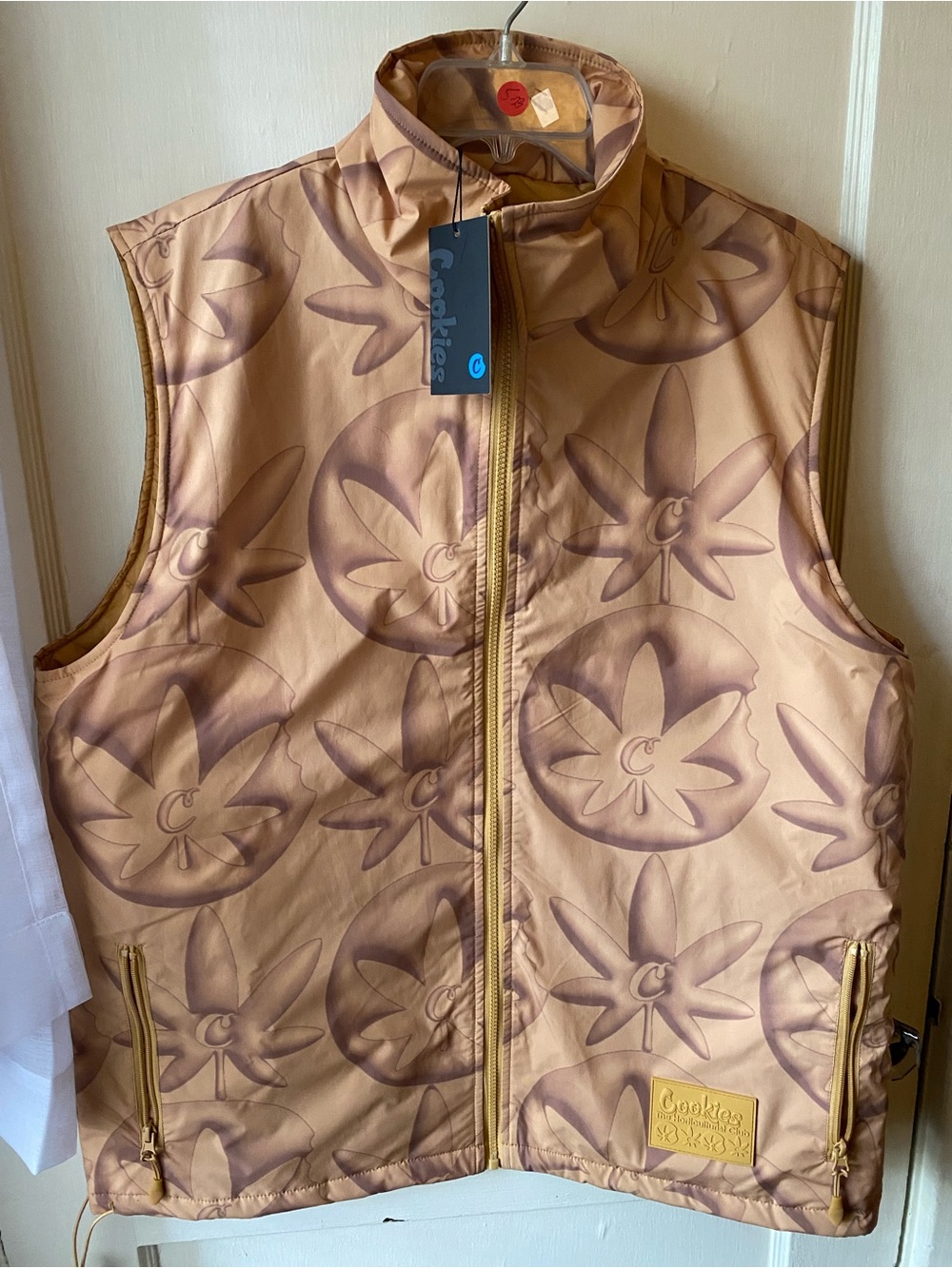 Cookies Tan Patterned Sun Vest with Zip Pockets